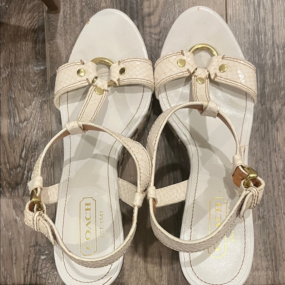 Coach Women's Beige Sandals with Gold Accents